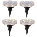 Lampy ogrodowe solarne najazdowe gruntowe czujnik zmierzchu wbijane świecący dysk 8LED 4szt. ciepły biały