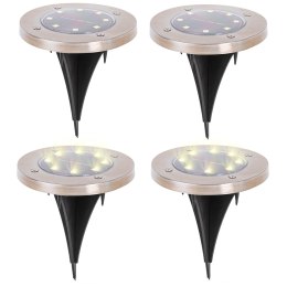 Lampy ogrodowe solarne najazdowe gruntowe czujnik zmierzchu wbijane świecący dysk 8LED 4szt. ciepły biały