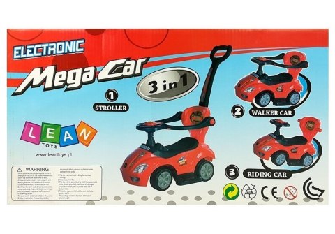 Jeździk z Pchaczem Dla Dzieci Mega Car 3w1 Piszczek Schowek Czerwony