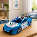 Auto Robot 2w1 Samochód Policyjny Wyrzutnia Małe Roboty Światła Dźwięki