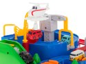 Tor przeszkód interaktywny samochodowy wyścigi parking 4 pojazdy auto autobus radiowóz wóz strażacki helikopter 24x24cm XL