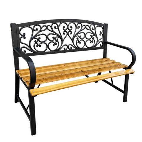 Ławka Ogrodowa Park Taras Ogród Metalowe Oparcie Drewniana Zdobiona 118 cm