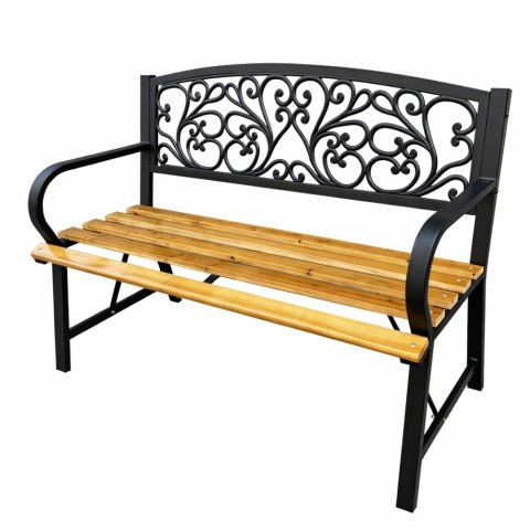 Ławka Ogrodowa Park Taras Ogród Metalowe Oparcie Drewniana Zdobiona 118 cm